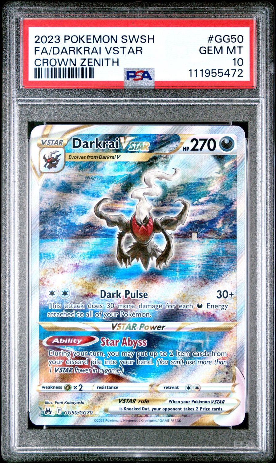 Pokemon Crown Zenith #GG50 Darkrai VSTAR PSA 10 Alternate Art