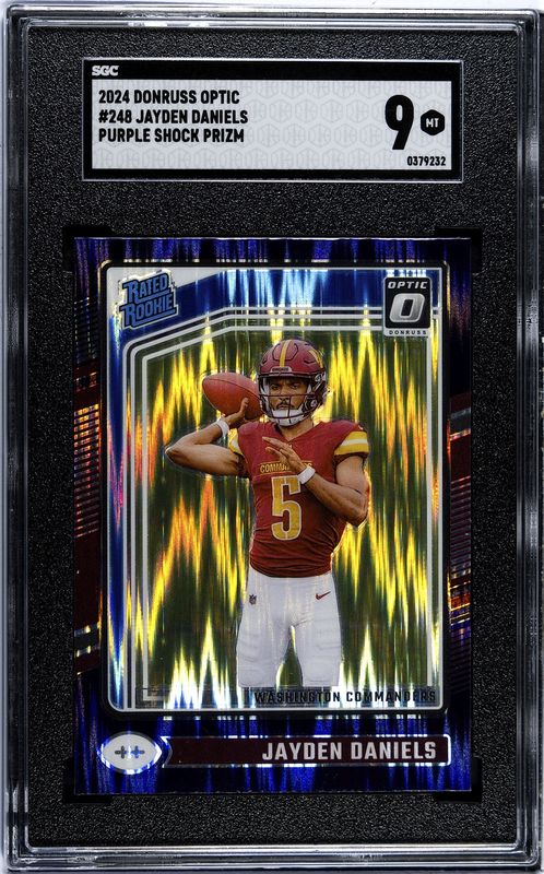 2024 Donruss Optic #248 Jayden Daniels RC SGC 9 Purple Shock Prizm