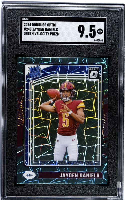 2024 Donruss Optic #248 Jayden Daniels RC SGC 9.5 Green Velocity Prizm
