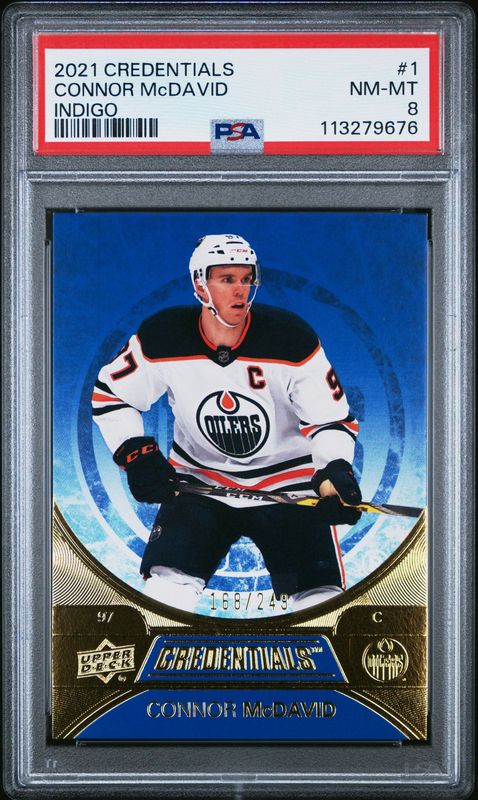 2021 Upper Deck Credentials #1 Connor McDavid /249 PSA 8 Indigo