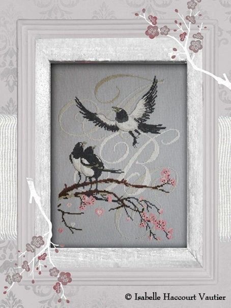 Les Pies (The Magpies) by Isabelle Haccourt Vautier Printed cross stich pattern