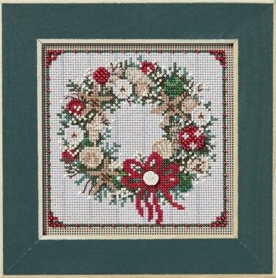 Seashell Wreath by Mill Hill Winter Series 2024 Buttons and Beads Counted cross stitch with beading embroidery kit