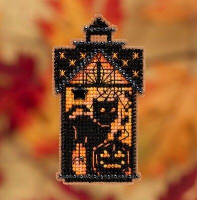 Taboo Kitty by Mill Hill. Autumn Harvest Ornaments. Glass bead counted cross stitch kit (2019) . Be ready for Halloween!
