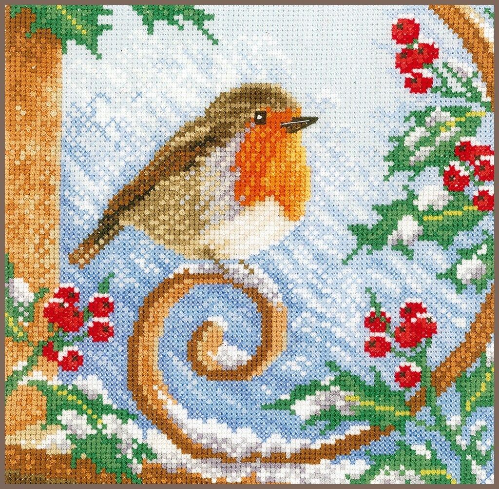 Proud Robin by Lanarte Animals Collection Counted Cross Stitch Kit Winter bird embroidery