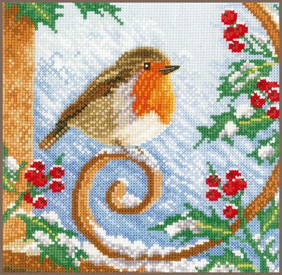 Proud Robin by Lanarte Animals Collection Counted Cross Stitch Kit Winter bird embroidery