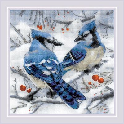 Blue Jays by Riolis Counted cross stitch kit, woolen threads embroidery