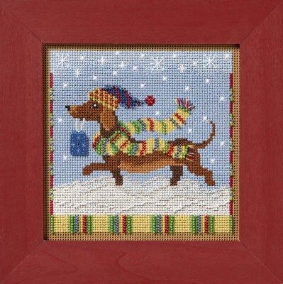 Dashing Dachshund by Mill Hill Winter Series 2024 Buttons and Beads Counted cross stitch with beading embroidery kit