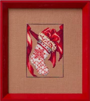 Red Ribbon Stocking by Nora Corbett 2025 Christmas Fair Isle Red Collection Сross stitch pattern, Beads and threads set