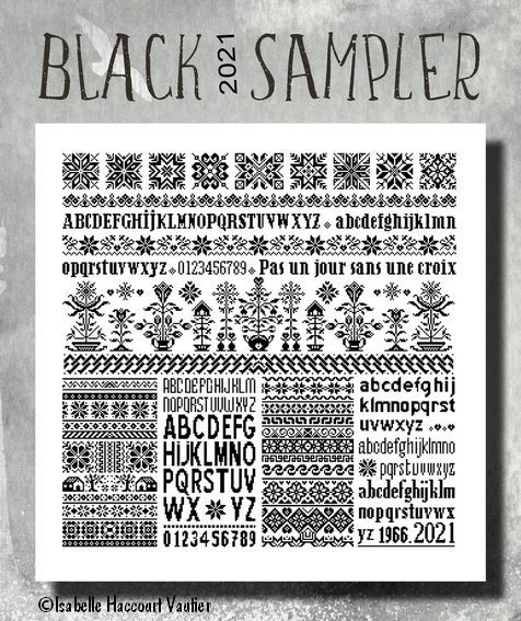 Black Sampler - 2021 by Isabelle Haccourt Vautier Printed Counted cross stich pattern.