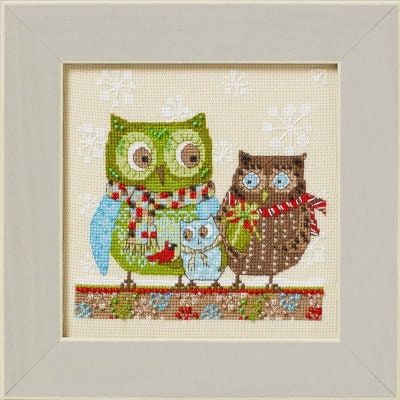 Winter Owls by Mill Hill 2024 Artful Owls Series Debbie Mumm kits. Stitched and Beaded cross stitch kit
