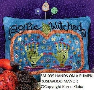 Hands On A Pumpkin by Rosewood Manor designer Karen Kluba. Halloween primitive cross stich pattern 2022