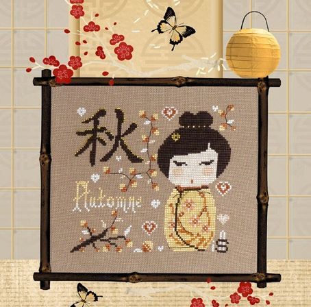 Laladoll en Automne (Laladoll in Autumn) by Isabelle Haccourt Vautier. Printed cross stich pattern