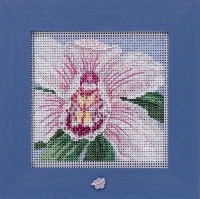 White Orchid by Mill Hill 2020 Spring Series Buttons and Bead embroidery kit. Beaded cross stitch kit with Mill Hill Ceramic button