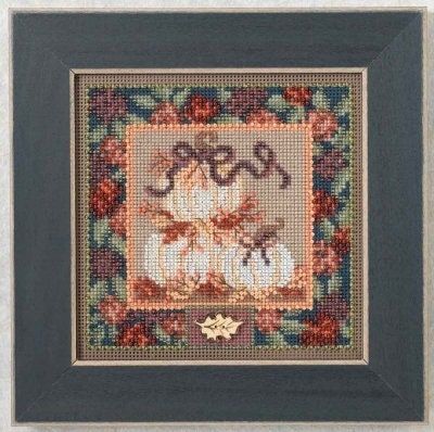 White Pumpkins by Mill Hill 2014. Autumn Series Buttons and Bead Kit. Pumpkin beaded cross stitch kit.