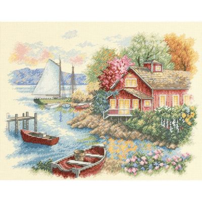 Peaceful Lake House by Dimensions Counted Cross Stitch Kit 14 count