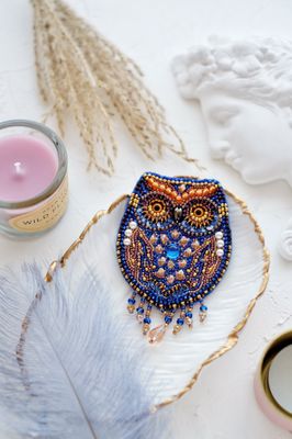 Owl by Abris Art Decoration Brooches (jewelry) with beads. Bead Embroidery Kit