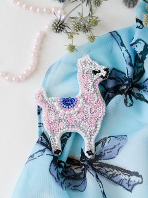 Pink llama by Abris Art Decoration Brooches (jewelry) with beads. Bead Embroidery Kit