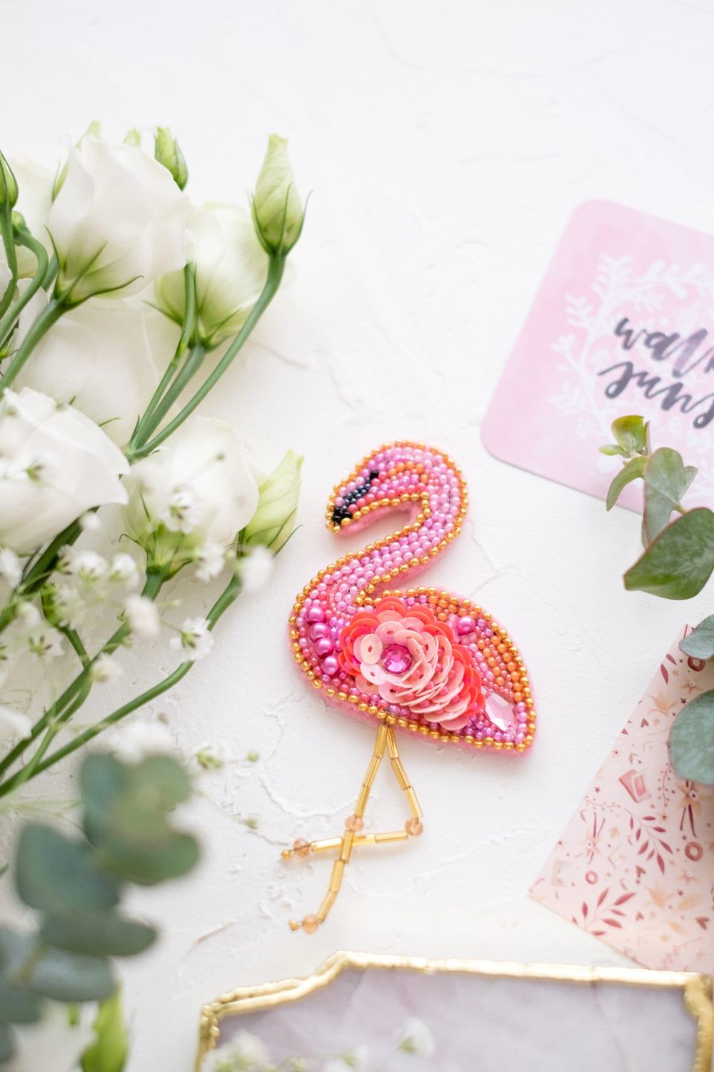 Flamingo by Abris Art Decoration Brooches (jewelry) with beads. Bead Embroidery Kit