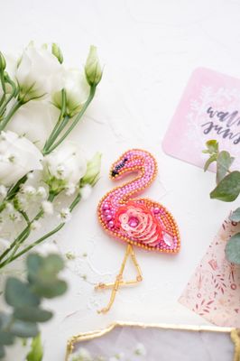 Flamingo by Abris Art Decoration Brooches (jewelry) with beads. Bead Embroidery Kit