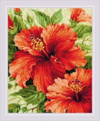 Hibiscus by Riolis Counted cross stitch kit, woolen threads embroidery