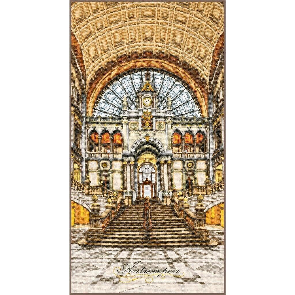 Antwerp Central Station by Lanarte Counted Cross Stitch kit. Classic cross stitch collection 2024