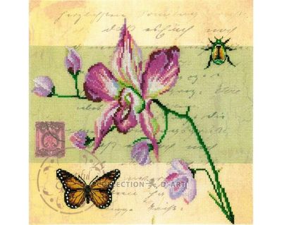 Postcard - Orchid by RTO. Сounted Cross-stitch Kit with printed background. Great summer design