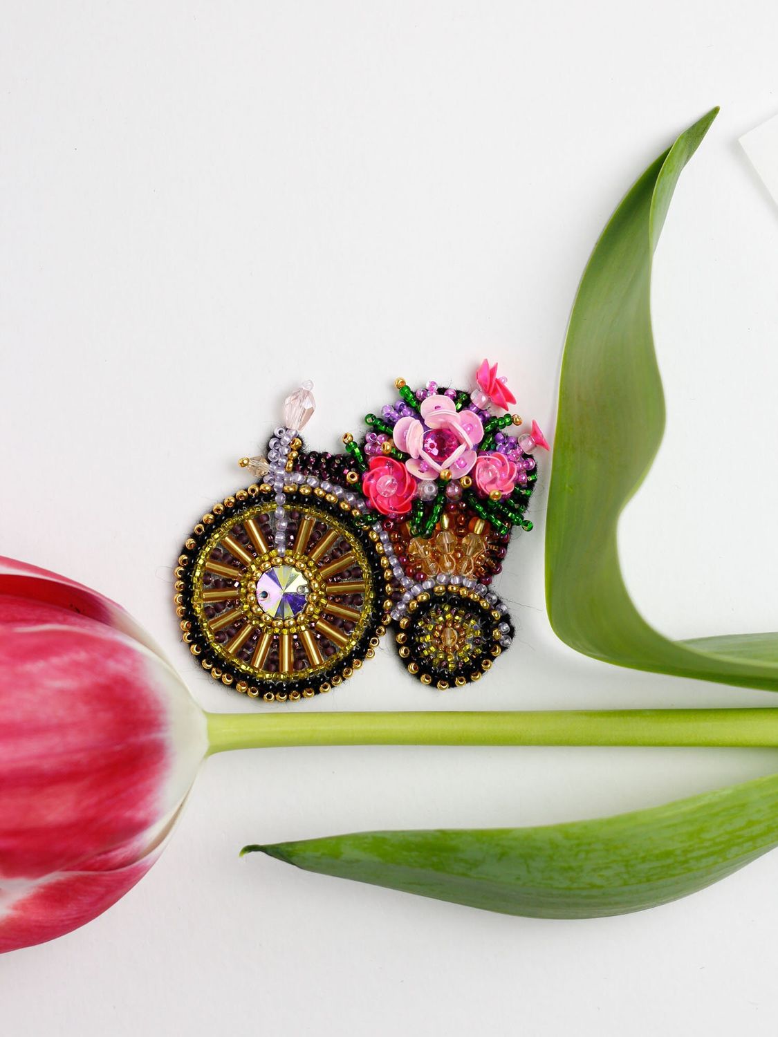 Small bike by Abris Art Decoration Brooches (jewelry) with beads. Bead Embroidery Kit