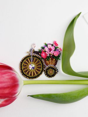Small bike by Abris Art Decoration Brooches (jewelry) with beads. Bead Embroidery Kit