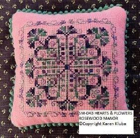 Hearts &amp; Flowers by Rosewood Manor Designer Karen Kluba. Primitive printed cross stitch pattern 2023