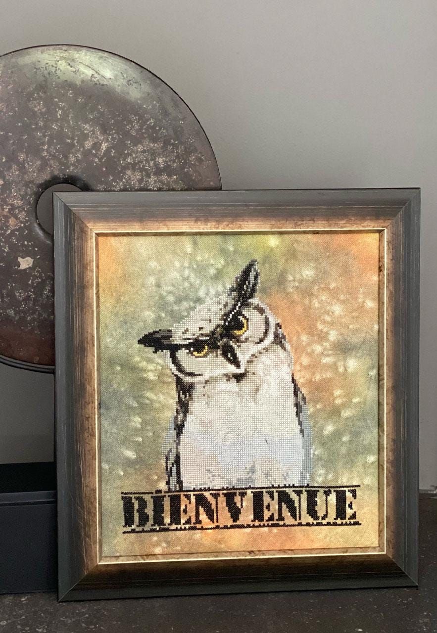 Bienvenue Hibou (Welcome Owl) by Isabelle Haccourt Vautier Printed cross stich pattern