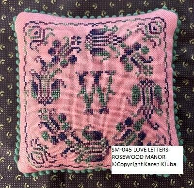Love Letters by Rosewood Manor Designer Karen Kluba. Primitive printed cross stitch pattern 2023