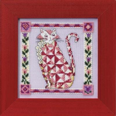 Scarlet by Mill Hill 2008 Jim Shore Kit. Quilted Cats Series. Beaded cross stitch kit