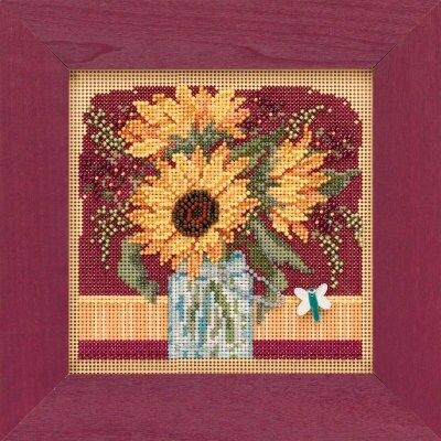 Sunflower Bouquet by Mill Hill 2019. Autumn Series Buttons and Bead Kit. Floral beaded cross stitch kit.