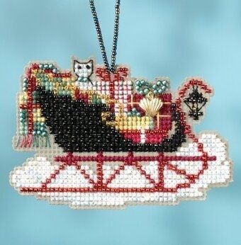 Vintage Sleigh by Mill Hill. Beaded Christmas Ornaments cross stitch kit with Charm. Happy Christmas Season embroidery