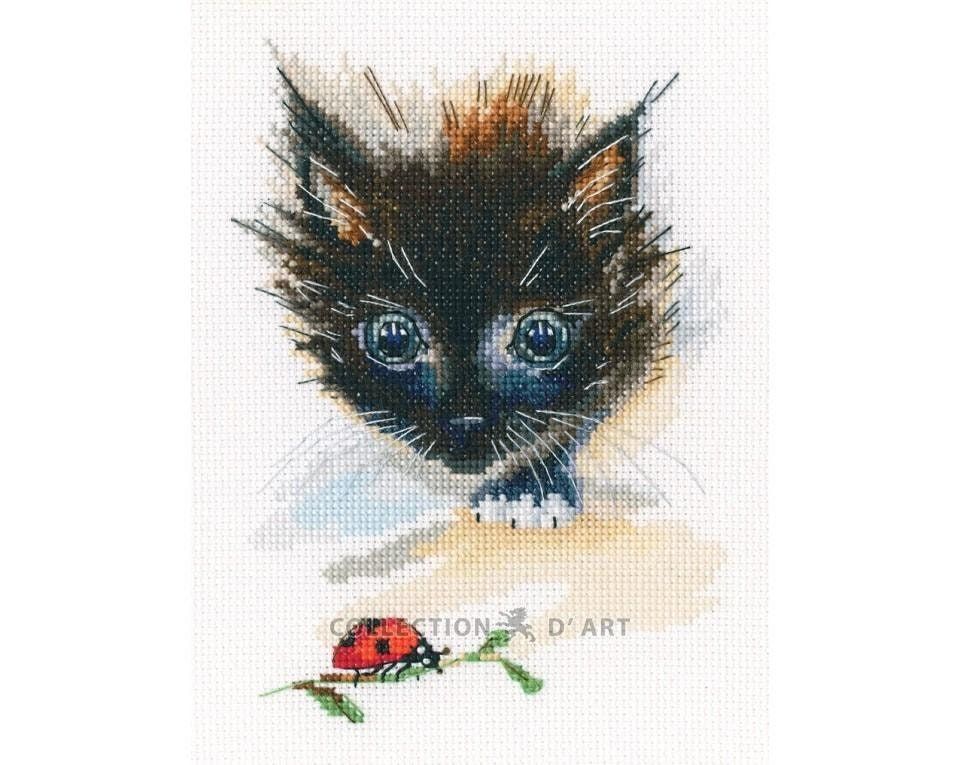 Ladybug and super-cat by RTO. Cat Collection Сounted Cross Stitch Kit.