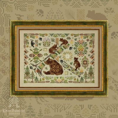 Bear Forest by Owl Forest Embroidery. The Forest Samplers Series Cross stitch pattern 2022 Set of Hand-Dyed Threads DMC 28, 32, 36ct.