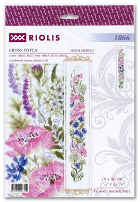Flower Assortment by Riolis 2019 Counted Cross Stitch Kit With Wooden Hangers, wool/acrylic threads embroidery