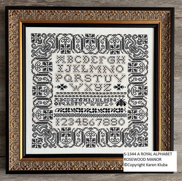 A Royal Alphabet by Rosewood Manor Design. Primitive printed pattern for embroidery 2023