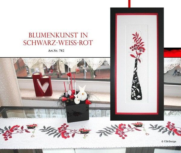 Blumenkunst in schwarz-weiß-rot (Floral art in black, white and red) by UB-Design (Germany) Counted cross-stitch pattern