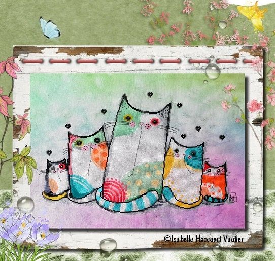 Chat sent le printemps! (Cat smells like spring!) by Isabelle Haccourt Vautier Miss Tarlatane et Collection Cross stich pattern