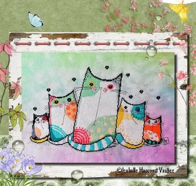 Chat sent le printemps! (Cat smells like spring!) by Isabelle Haccourt Vautier Miss Tarlatane et Collection Cross stich pattern