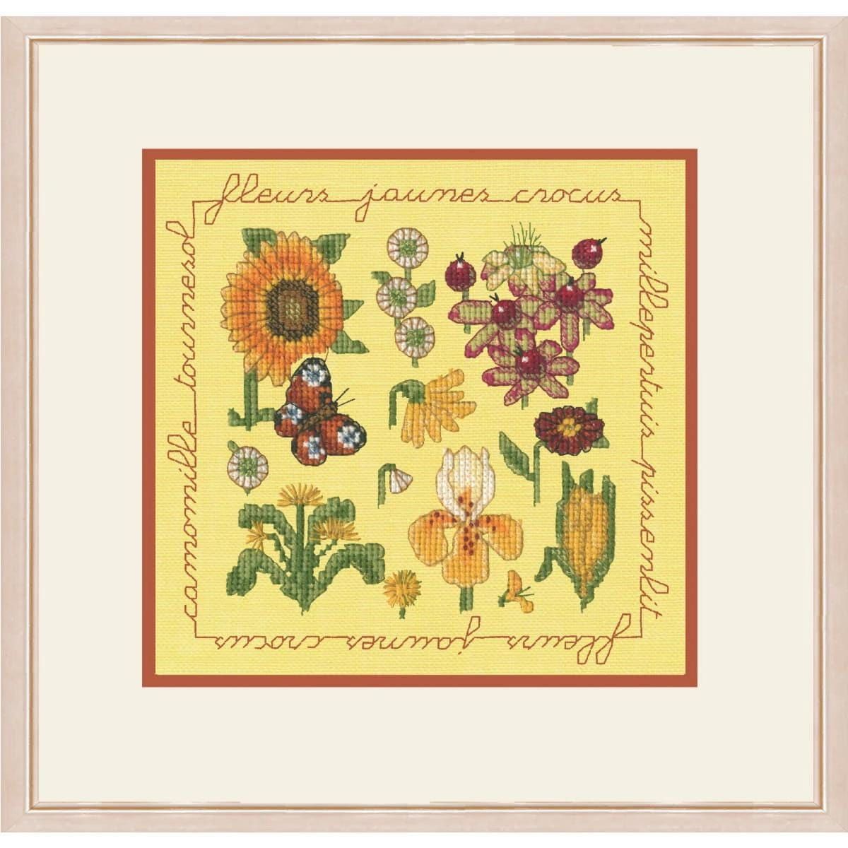 Yellow And Bordeaux Flowers by Le Bonheur des Dames Flowers &amp; Plants Collection Counted cross stitch kit