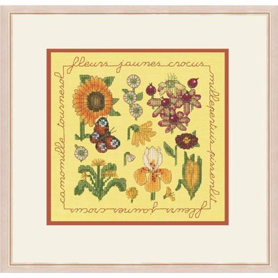 Yellow And Bordeaux Flowers by Le Bonheur des Dames Flowers &amp; Plants Collection Counted cross stitch kit