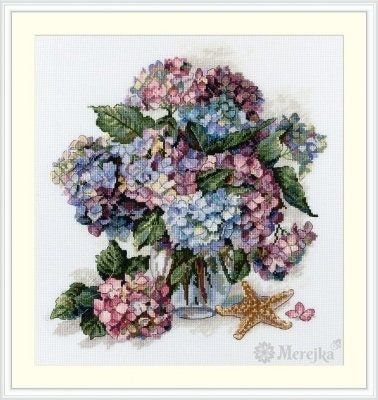 Hydrangea by Merejka counted cross stitch kit. Pretty bouquet embroidery