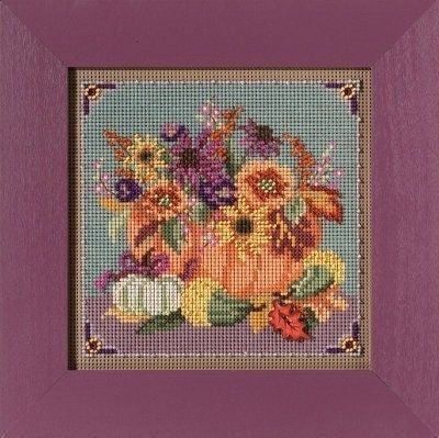 Floral Pumpkin - Autumn Series 2021 Mill Hill Buttons &amp; Beads Kit. Cozy Fall beaded cross stitch kit