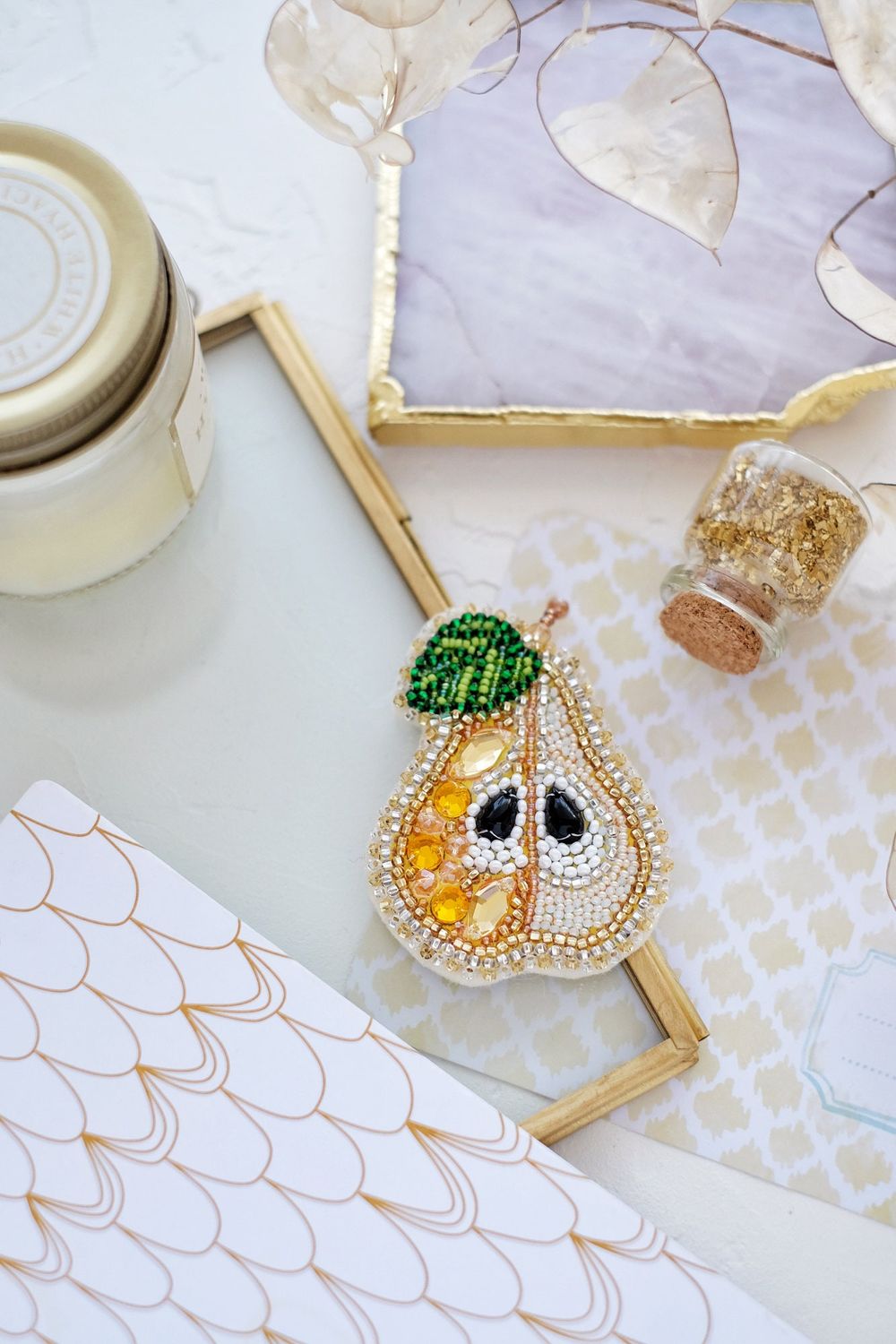 Dyushes Pear by Abris Art Decoration Brooches (jewelry) with beads. Bead Embroidery Kit