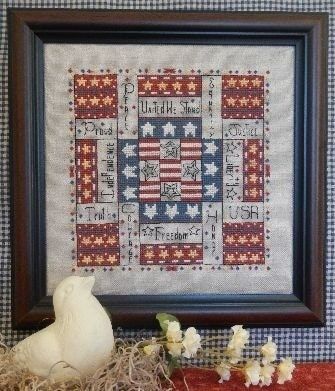 Independence Square Quilt Sampler by Rosewood Manor 2014 designer Karen Kluba. Patriotic primitive cross stich pattern
