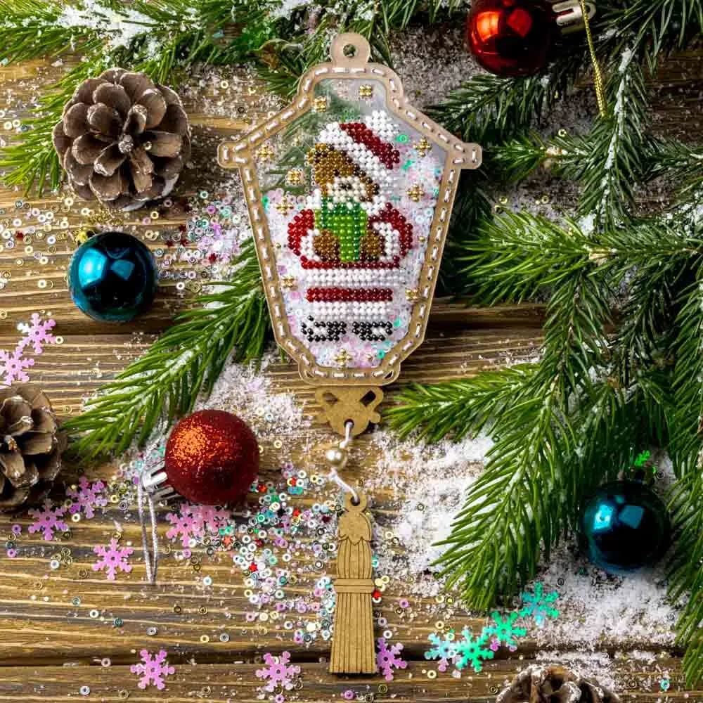 Bears Lantern by Wonderland Crafts Christmas Bead embroidery kit on a plastic base