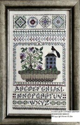 Lacey Cottage Sampler by Rosewood Manor Design. Primitive embroidery cross stich pattern 2023