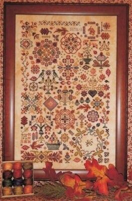 Autumn Quakers by Rosewood Manor Design. Primitive cross stich pattern Valdani Floss Set